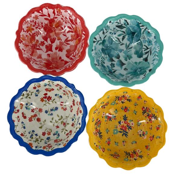 Pioneer Woman Ditsy Painterly Melamine Dip Snack Fruit Dessert Bowls 11oz Set 4 - Picture 2 of 15